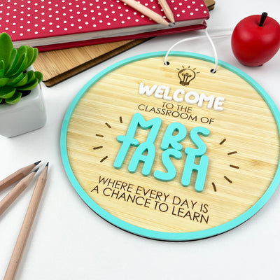 Bright 3D Teacher Classroom Welcome Wall Plaque (5 colours)