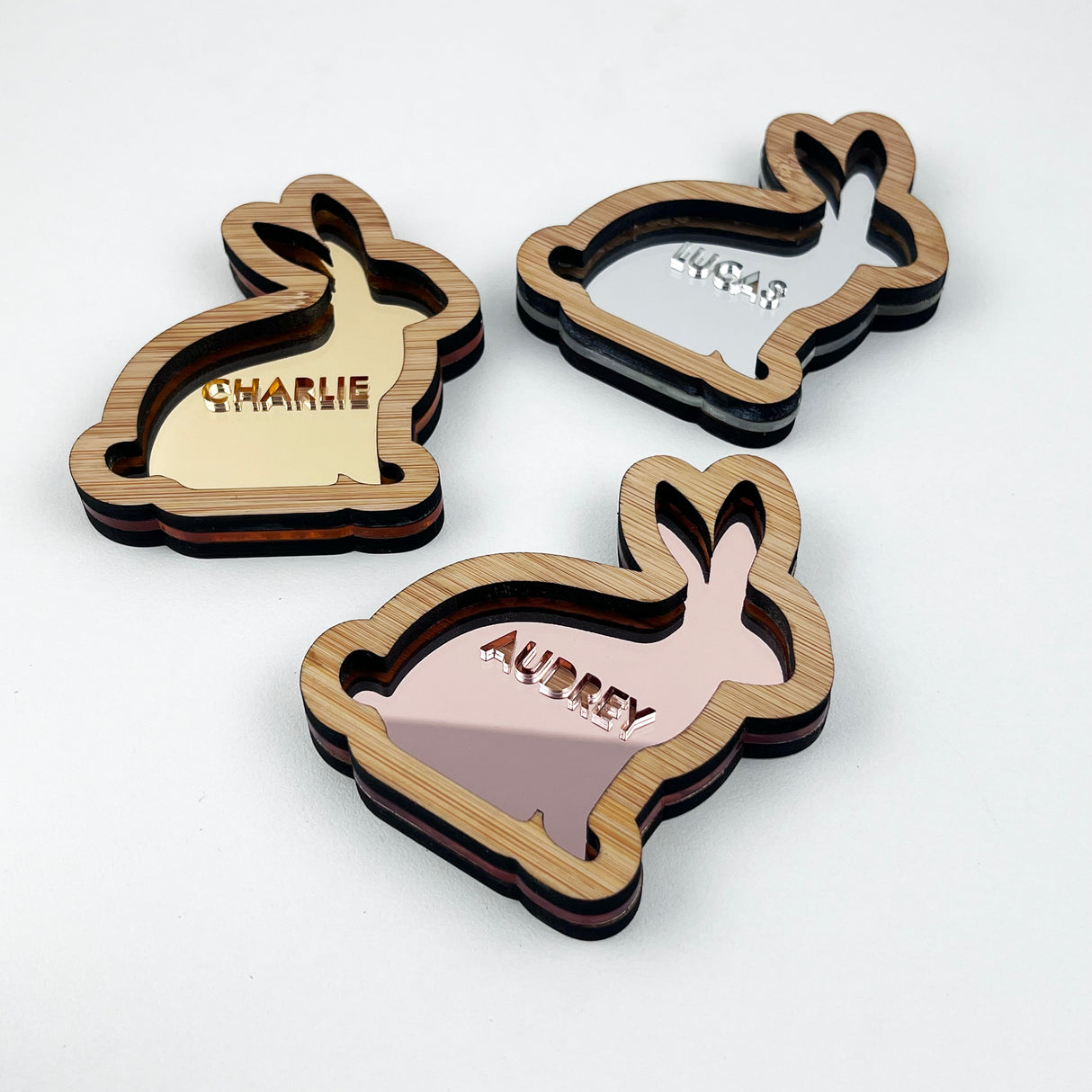 3D Bunny Name Decorations - Mirror (3 colours)