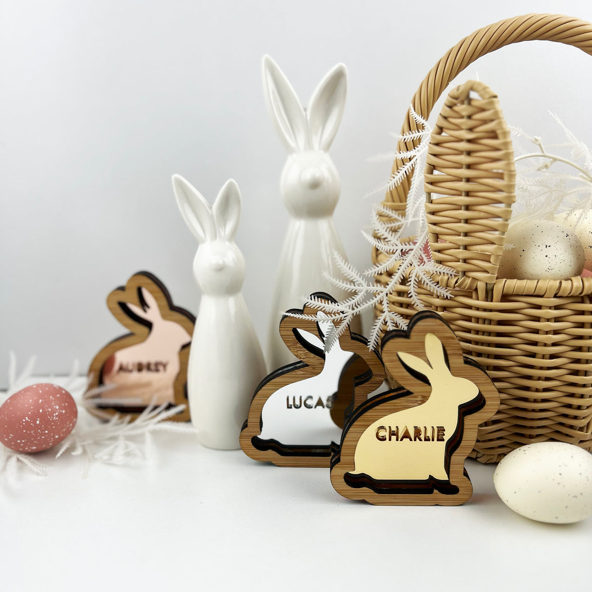 3D Bunny Name Decorations - Mirror (3 colours)