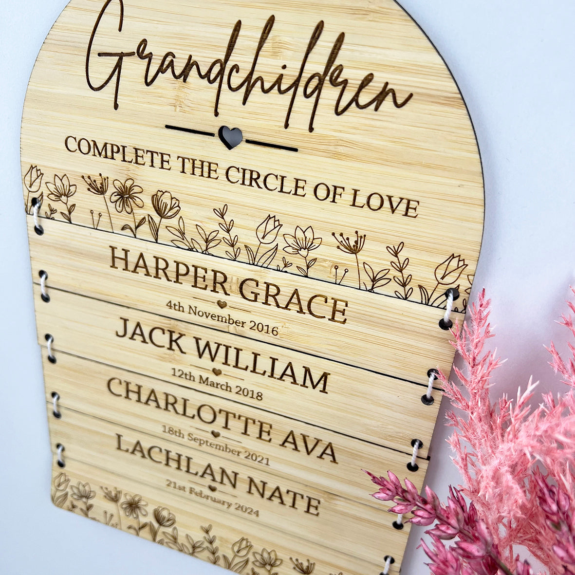 Arched Floral Garden Grandchildren Wall Hanging