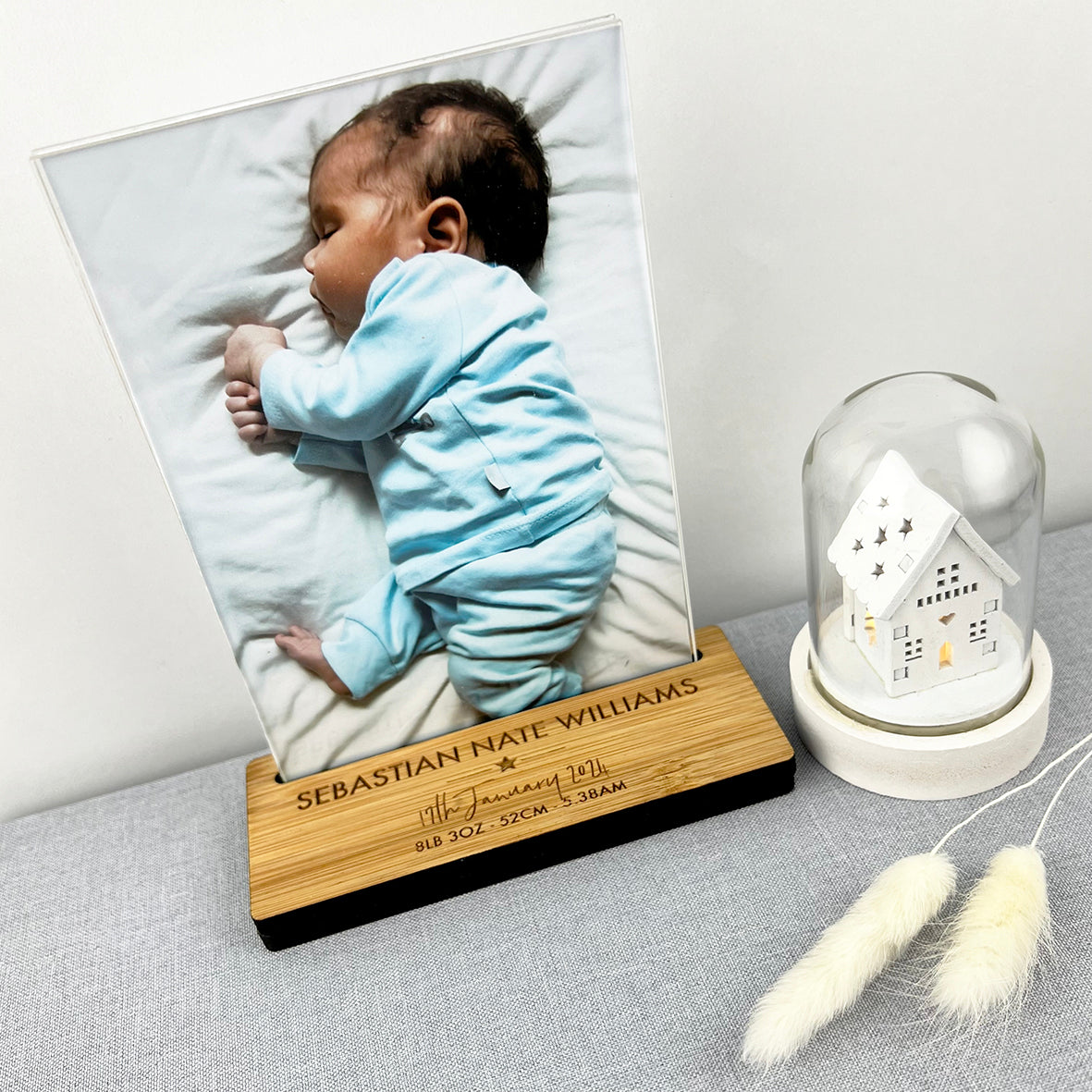 Personalised Birth Details Bamboo Photo Stand (2 designs)