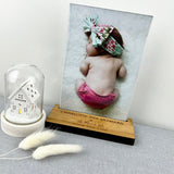 Personalised Birth Details Bamboo Photo Stand (2 designs)