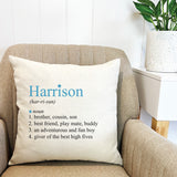 Personalised Boys Dictionary Cushion Cover (various colours)