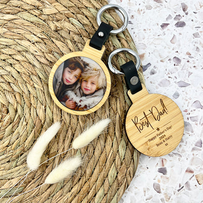 Double Sided Personalised Round Photo Leather Keyring