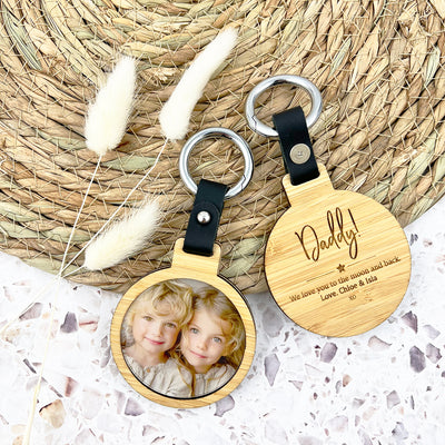 Double Sided Personalised Round Photo Leather Keyring