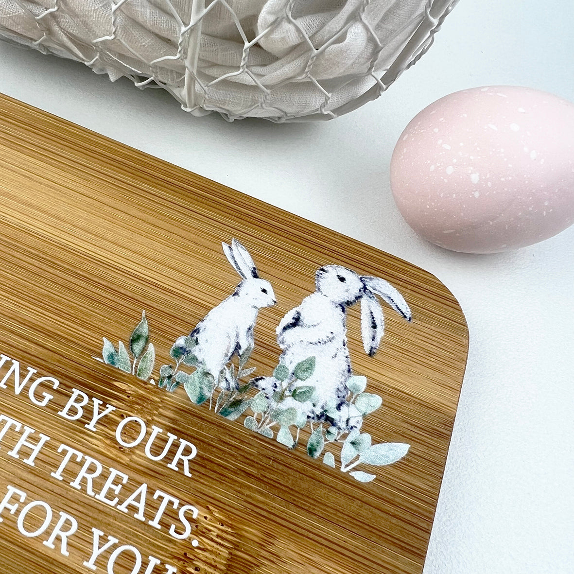 Personalised White Bunnies Printed Bamboo Serving Board