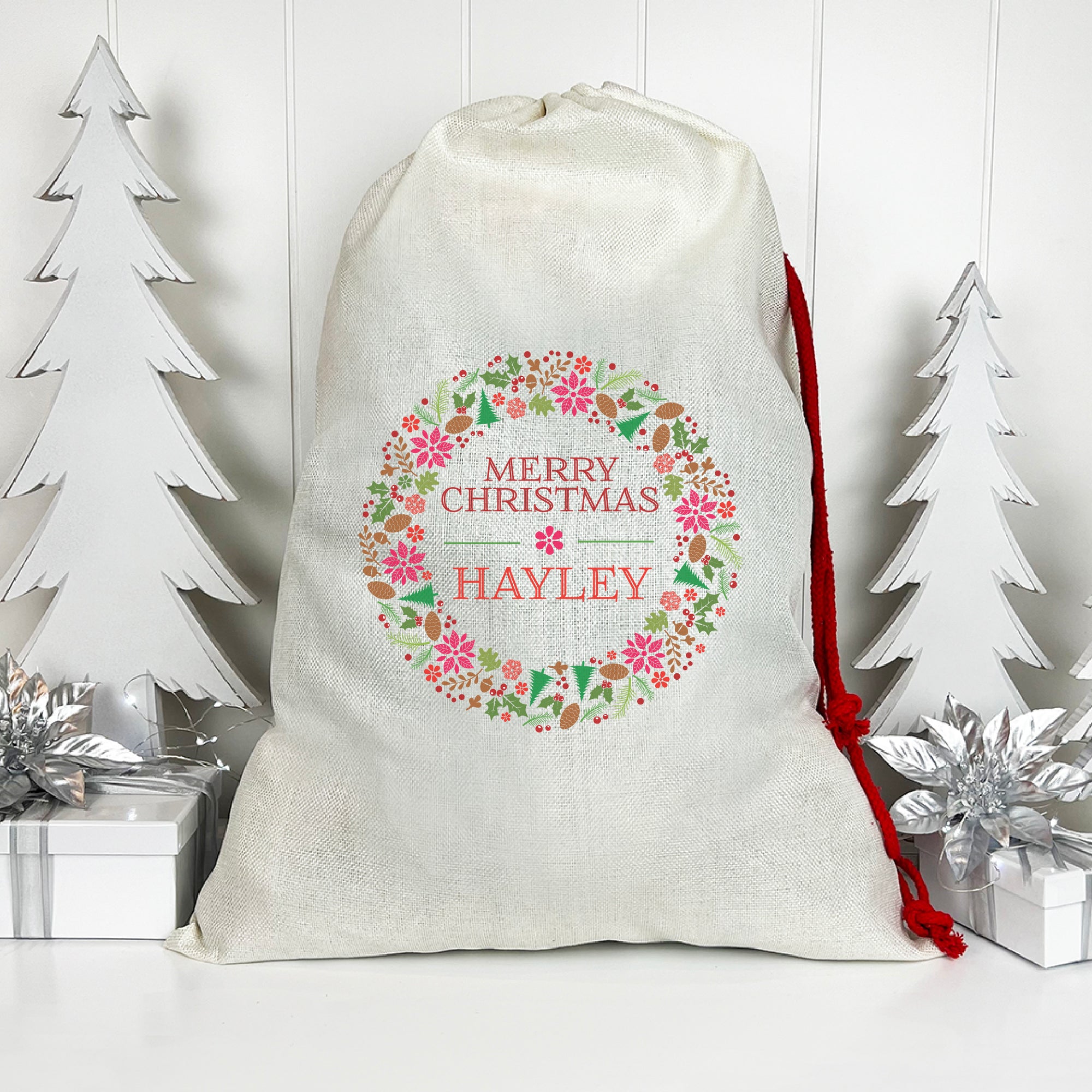 Floral Christmas Wreath Santa Sack (Updated Design)