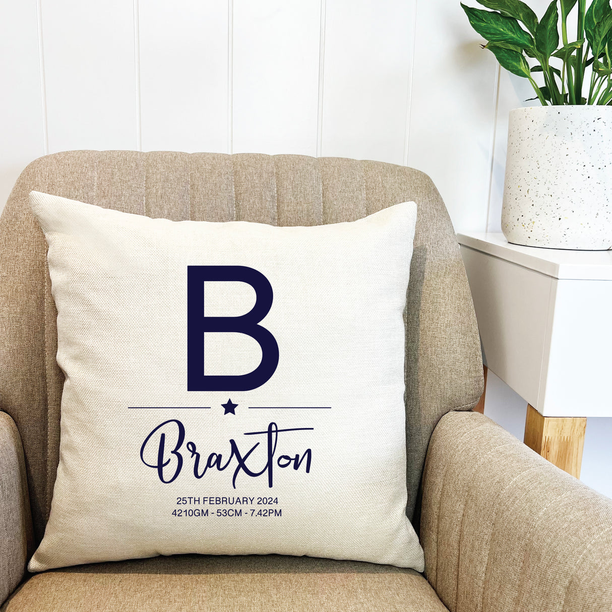 Personalised Initial Star Birth Details Cushion Cover (various colours)