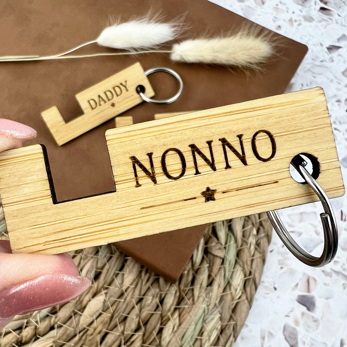 Personalised Bamboo Mobile Phone Holder Keyring