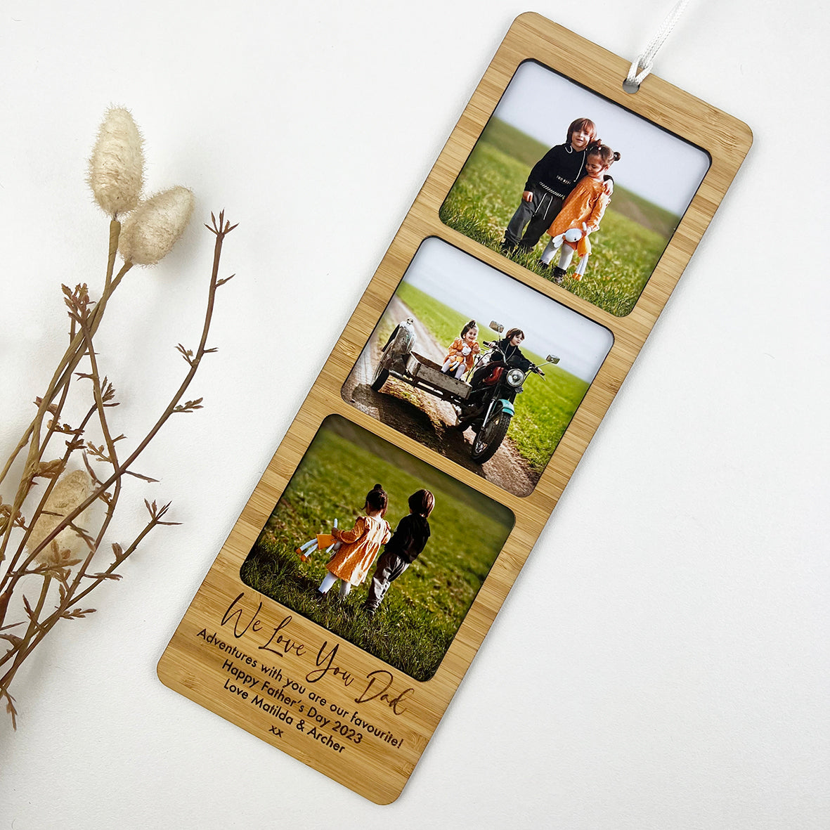 Personalised Bamboo Photo Hanger (3 photos)