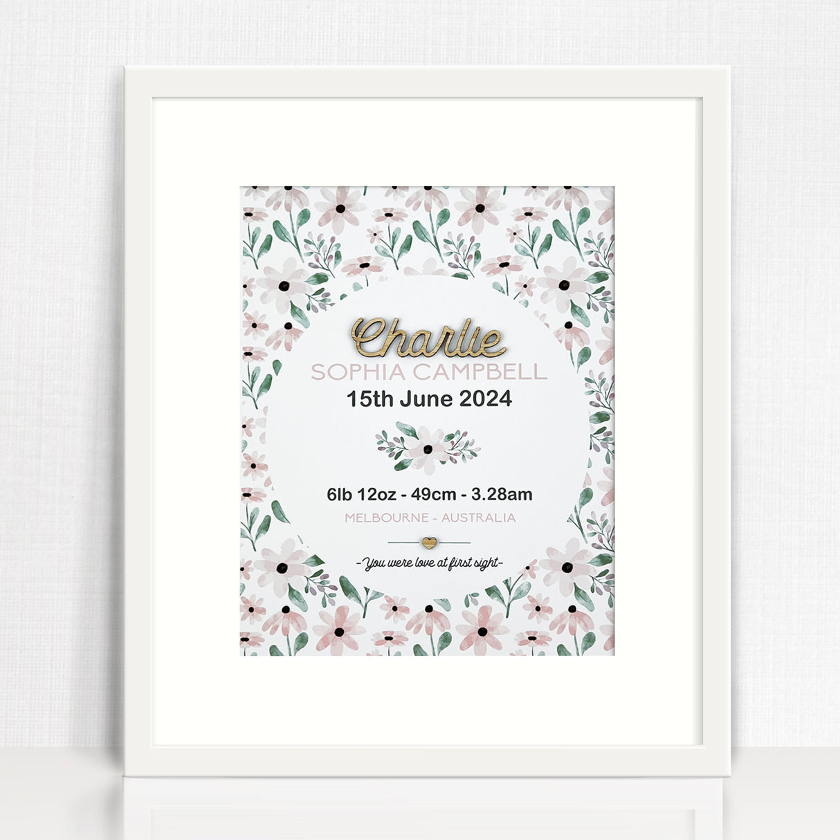 Bamboo (2 colour options) Pink Petals Pattern Birth Print