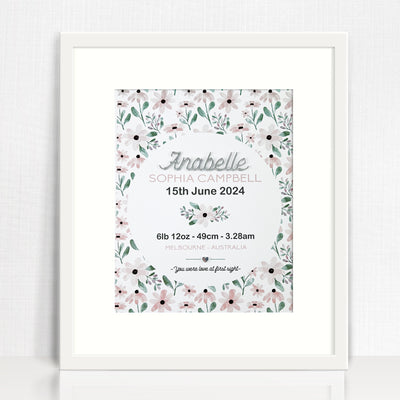 Mirror (Silver) Pink Petals Pattern Birth Print