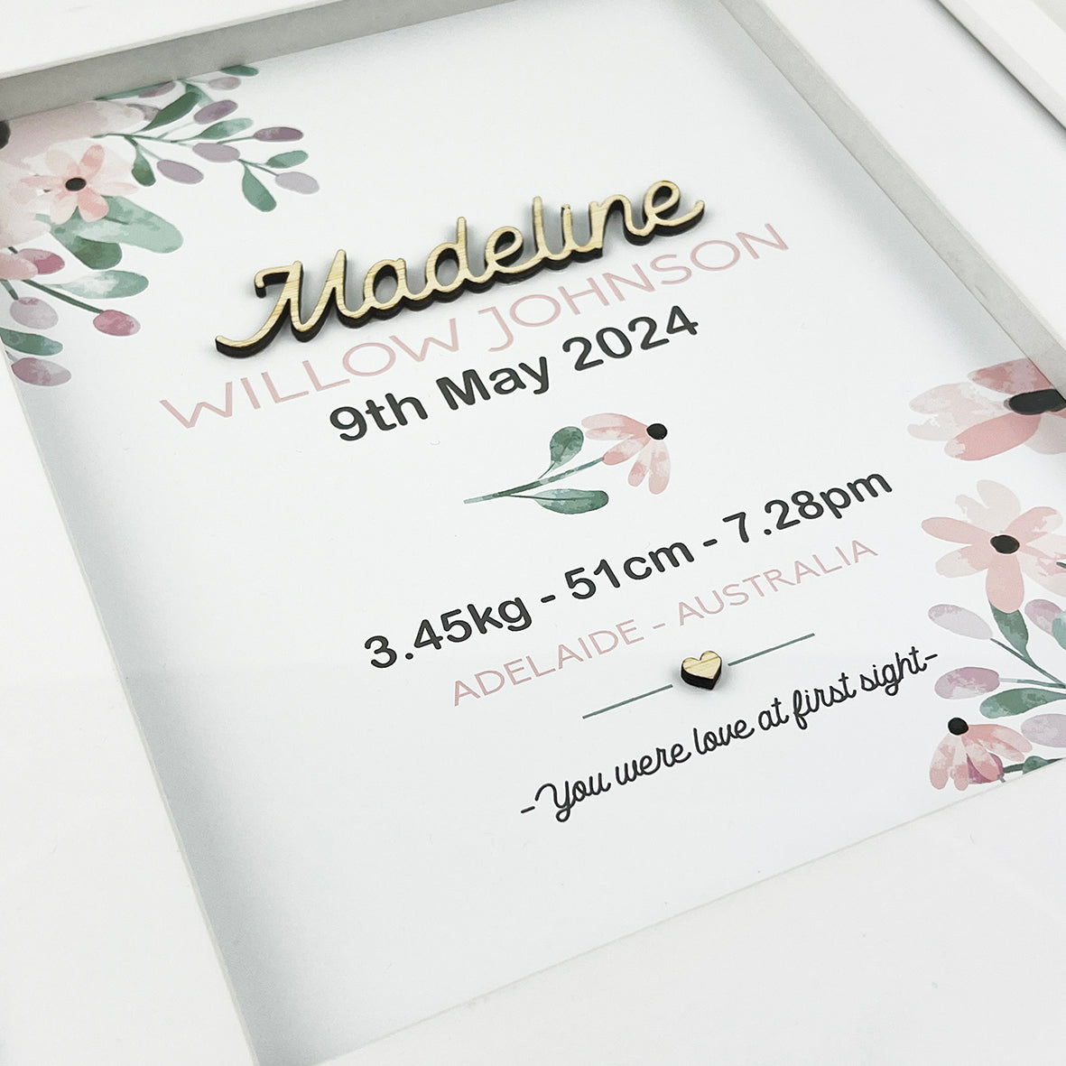 Bamboo (2 colour options) Pink Petal Stems 3D Personalised Birth Print