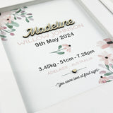 Bamboo (2 colour options) Pink Petal Stems 3D Personalised Birth Print