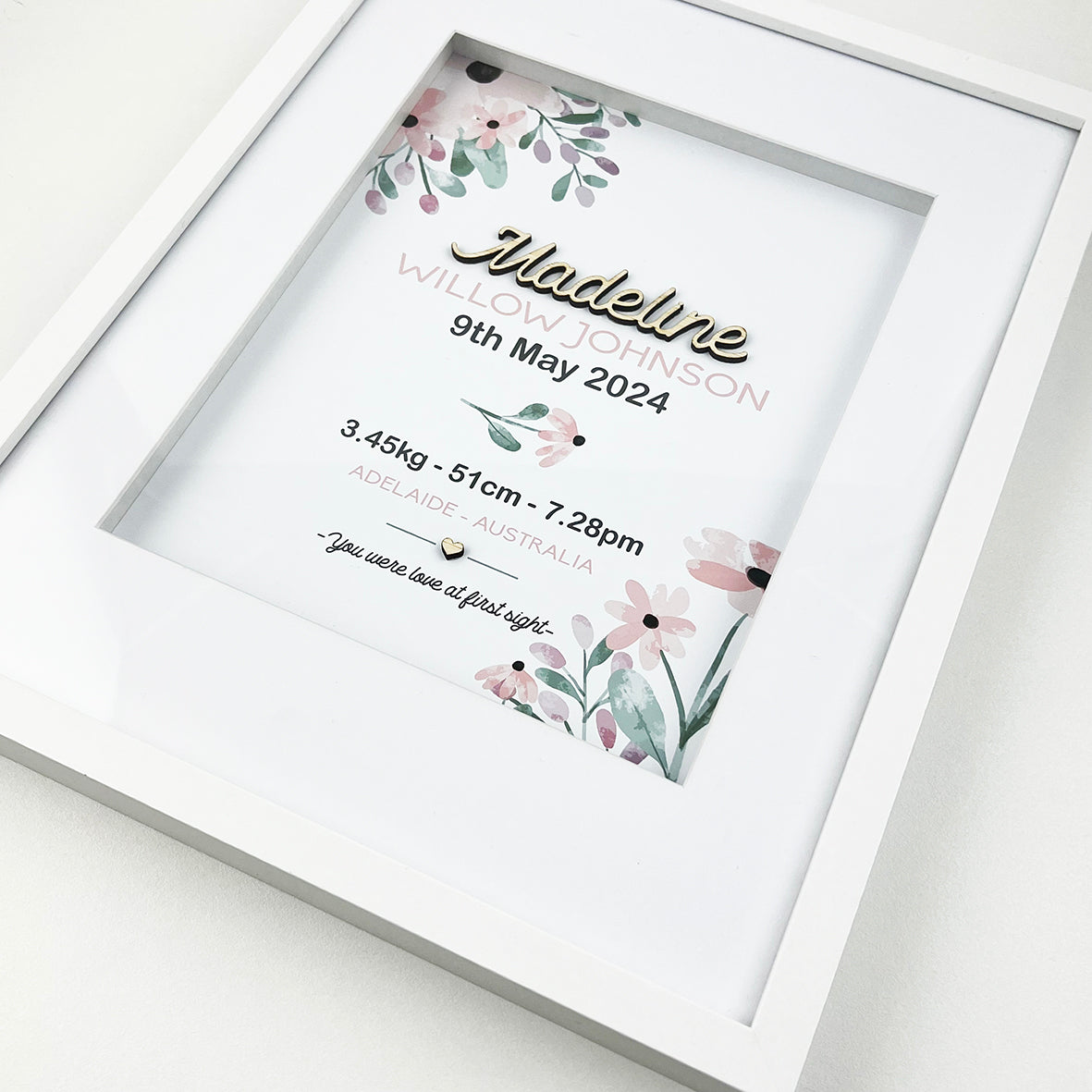 Bamboo (2 colour options) Pink Petal Stems 3D Personalised Birth Print