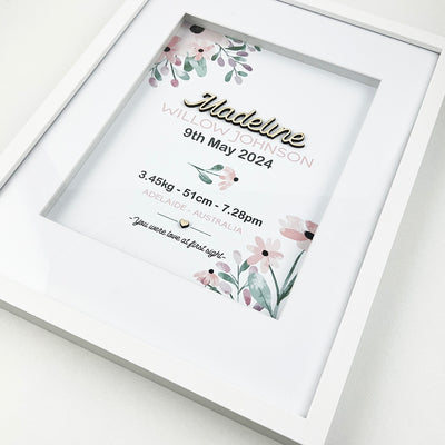 Bamboo (2 colour options) Pink Petal Stems Birth Print