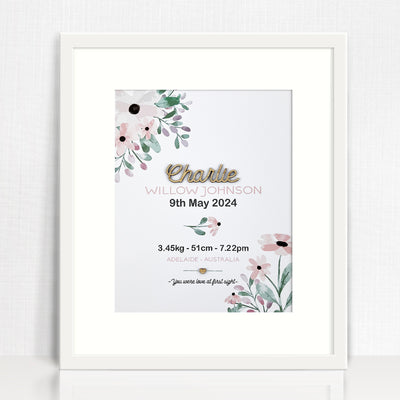 Bamboo (2 colour options) Pink Petal Stems Birth Print