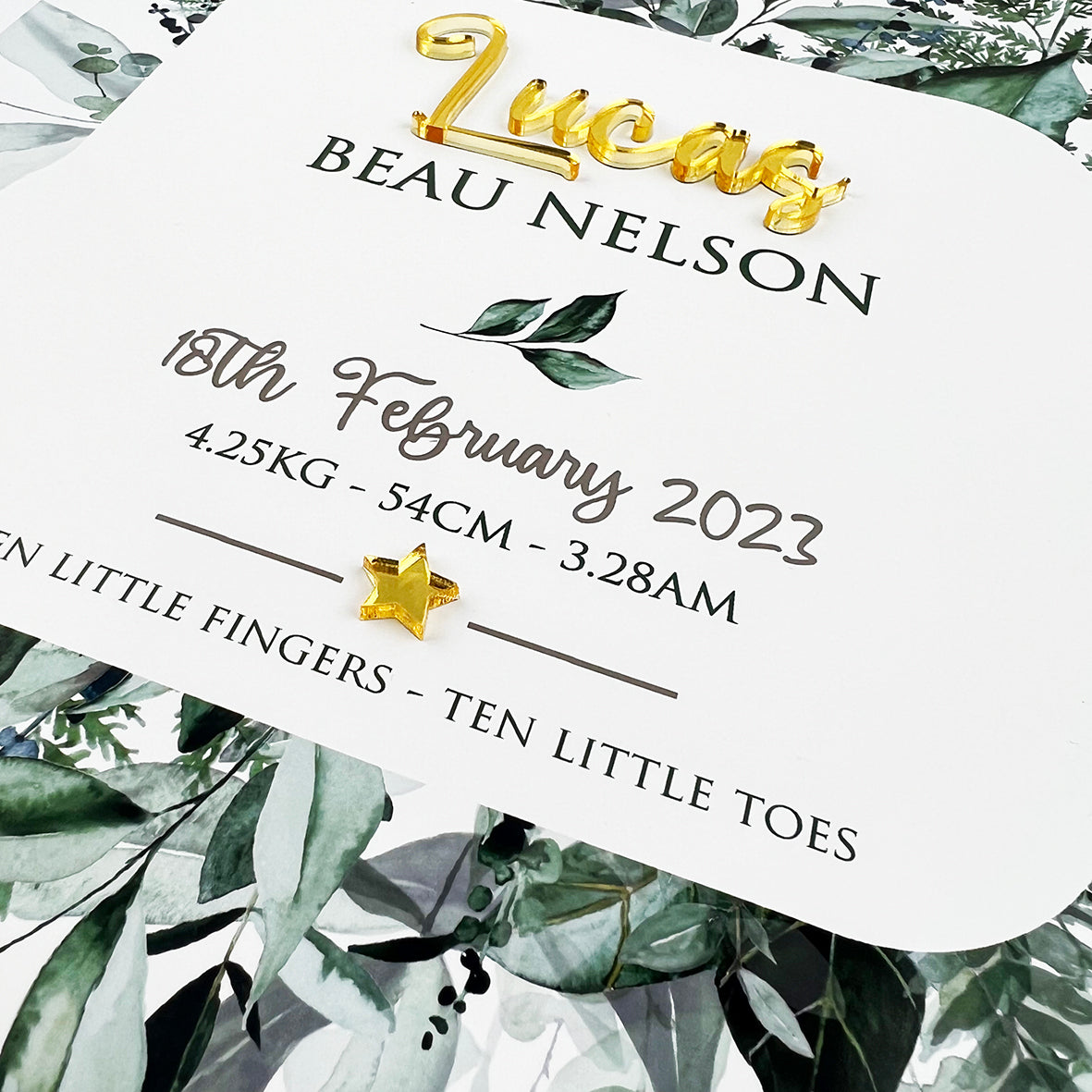 Mirror (Gold) Rainforest Spray 3D Personalised Birth Print