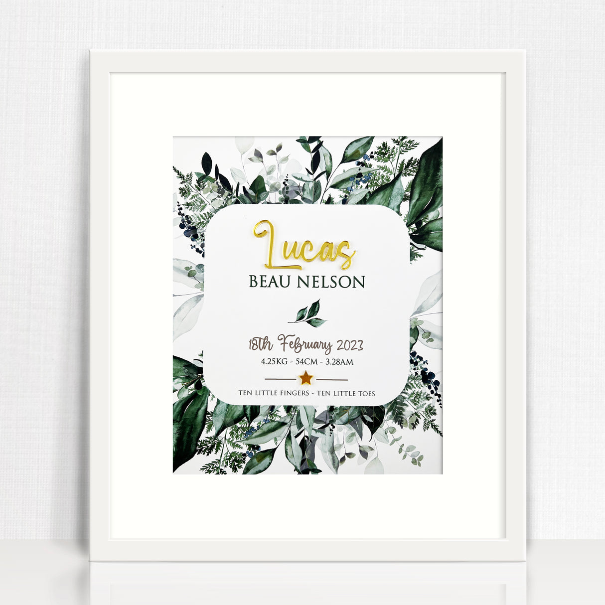 Mirror (Gold) Rainforest Spray 3D Personalised Birth Print