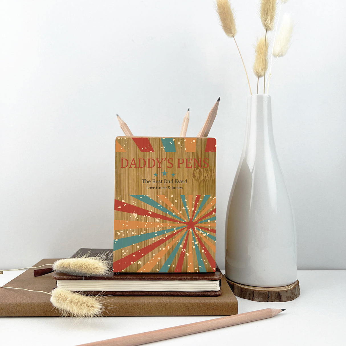 Vintage Retro Star Burst Personalised Pencil Pot