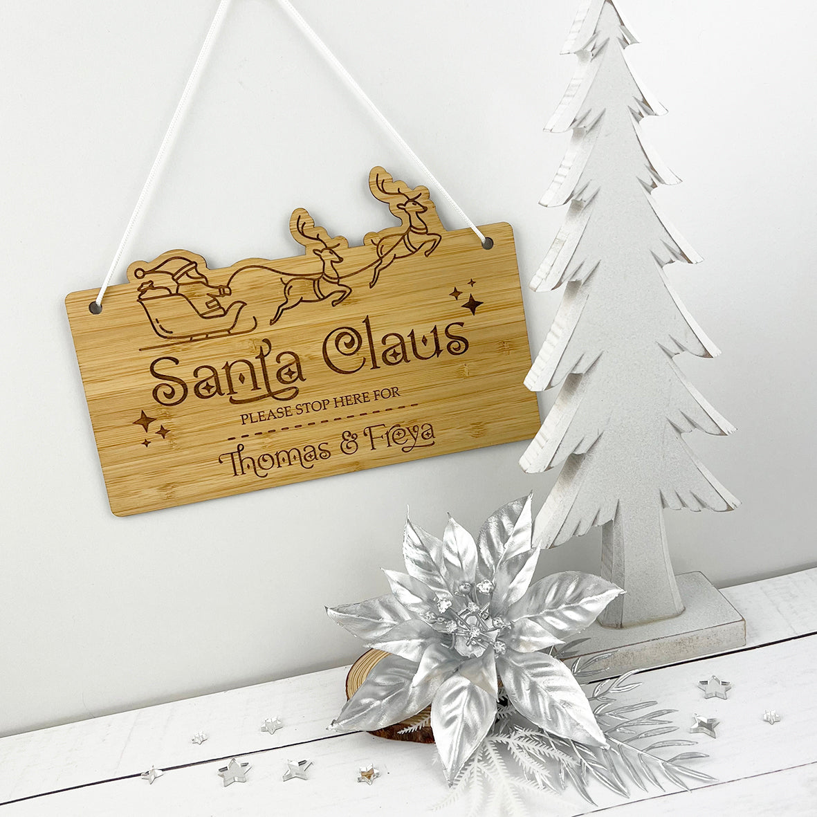 Santa Sleigh Stop Here Wall Plaque