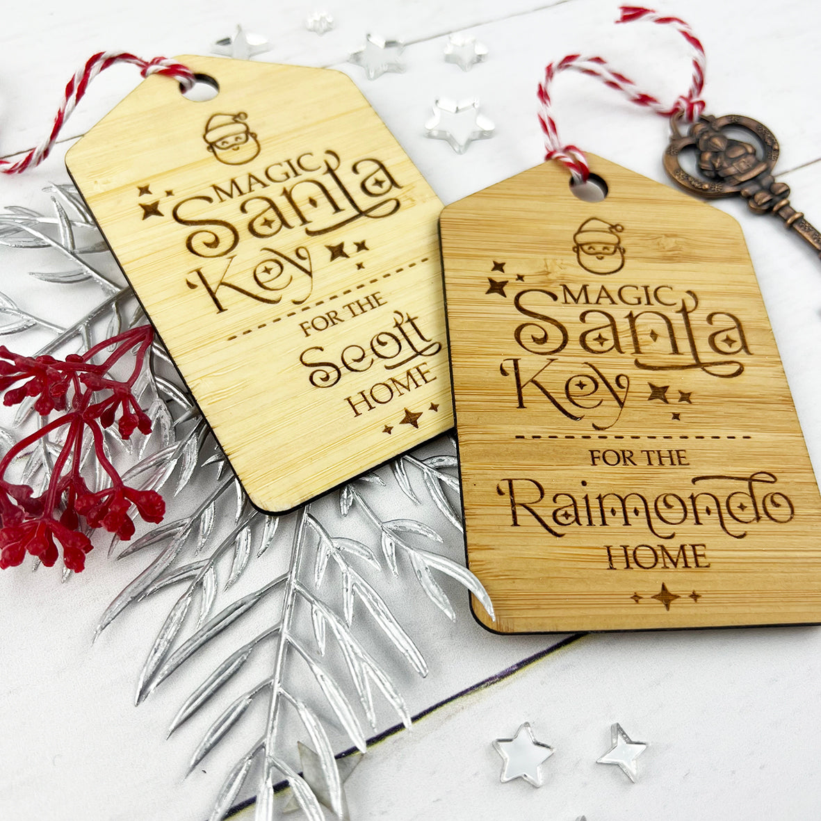 Santa's Magic Bamboo Key Ring and Key