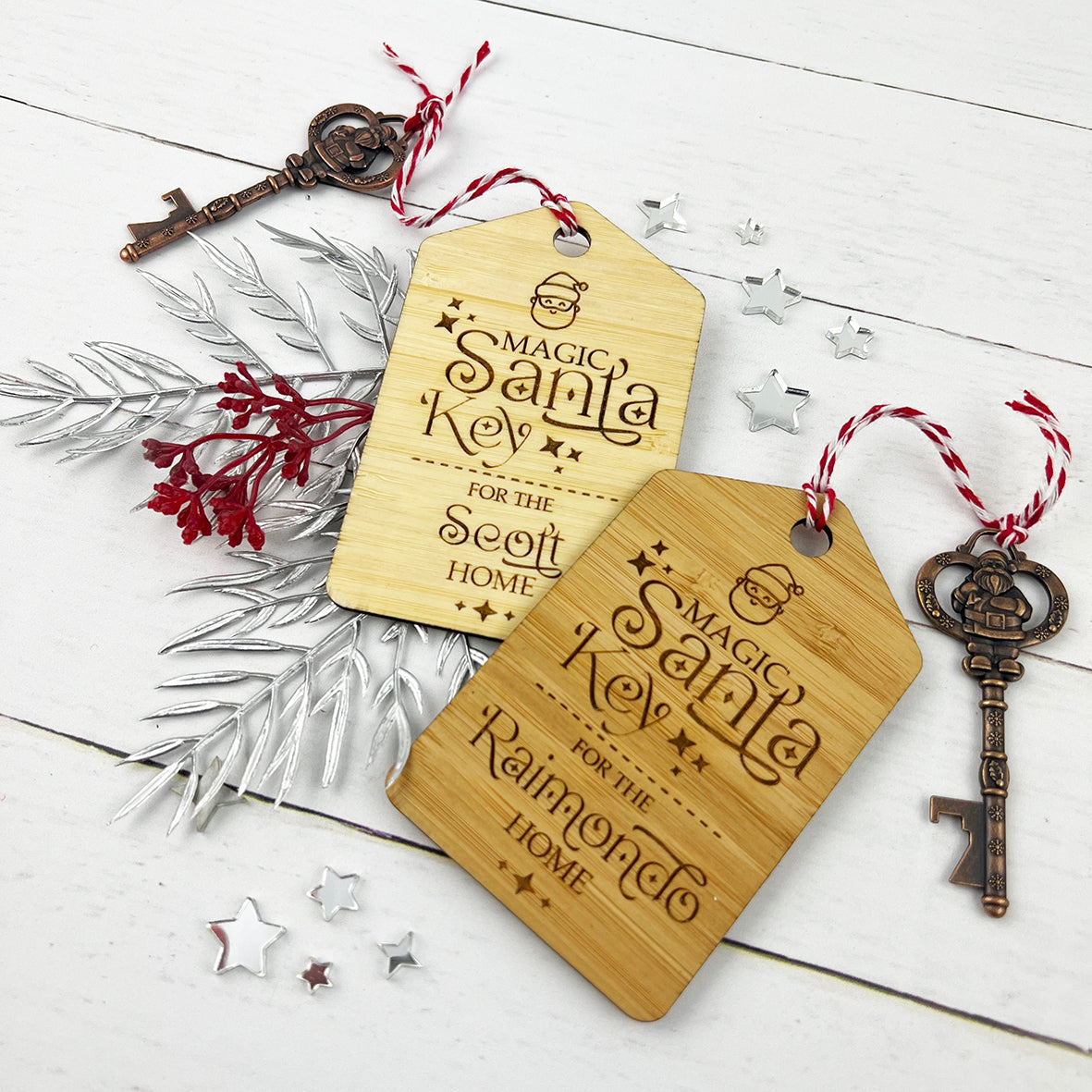 Santa's Magic Bamboo Key Ring and Key