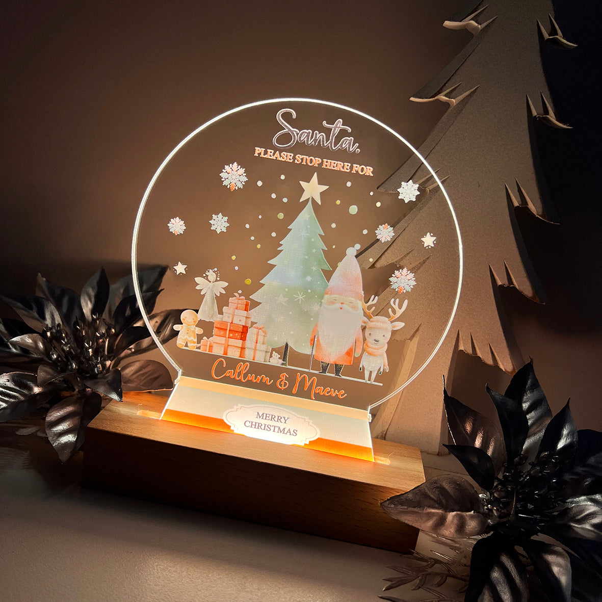 Snowflake Santa Stop Here Snow Globe Christmas Night Light