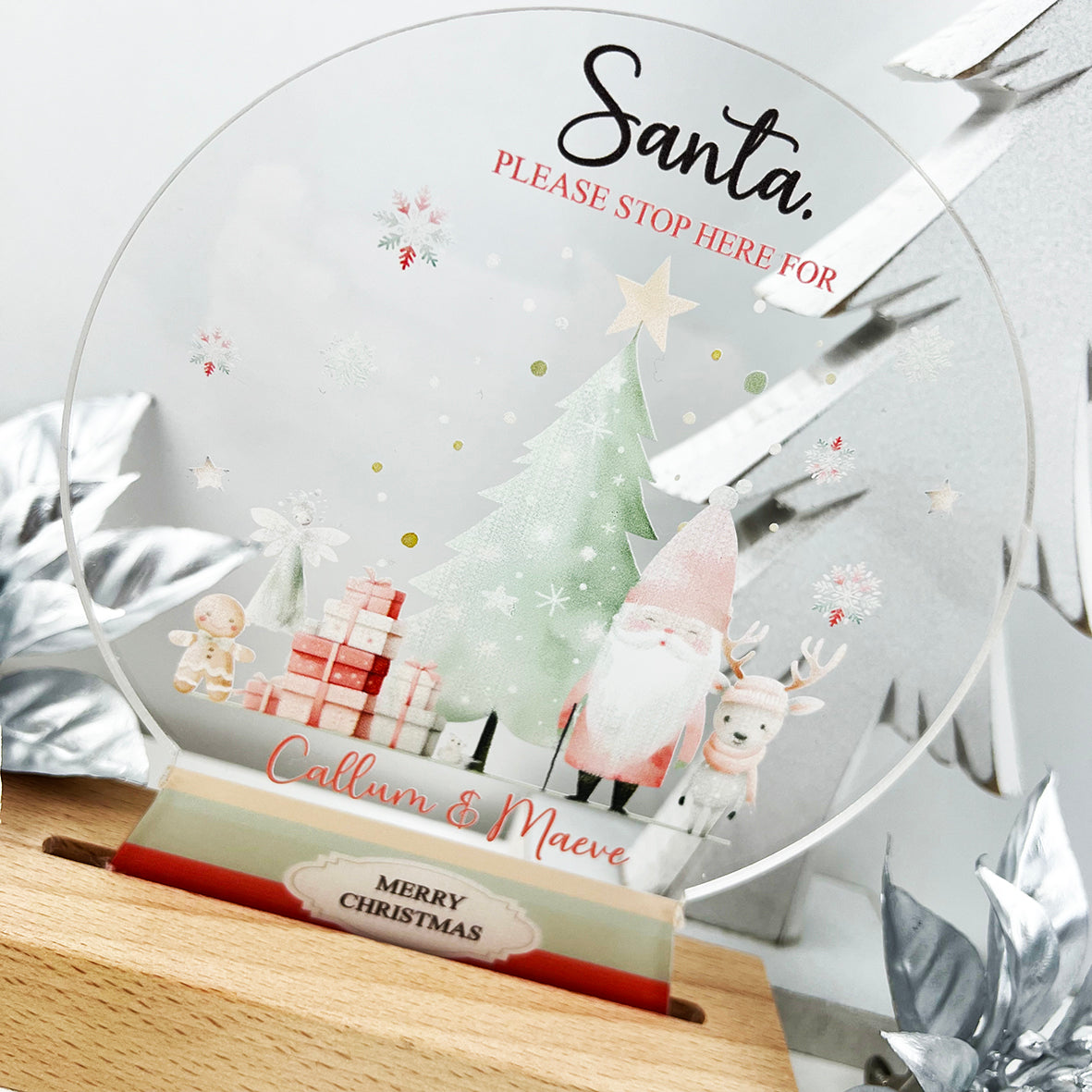 Snowflake Santa Stop Here Snow Globe Christmas Night Light