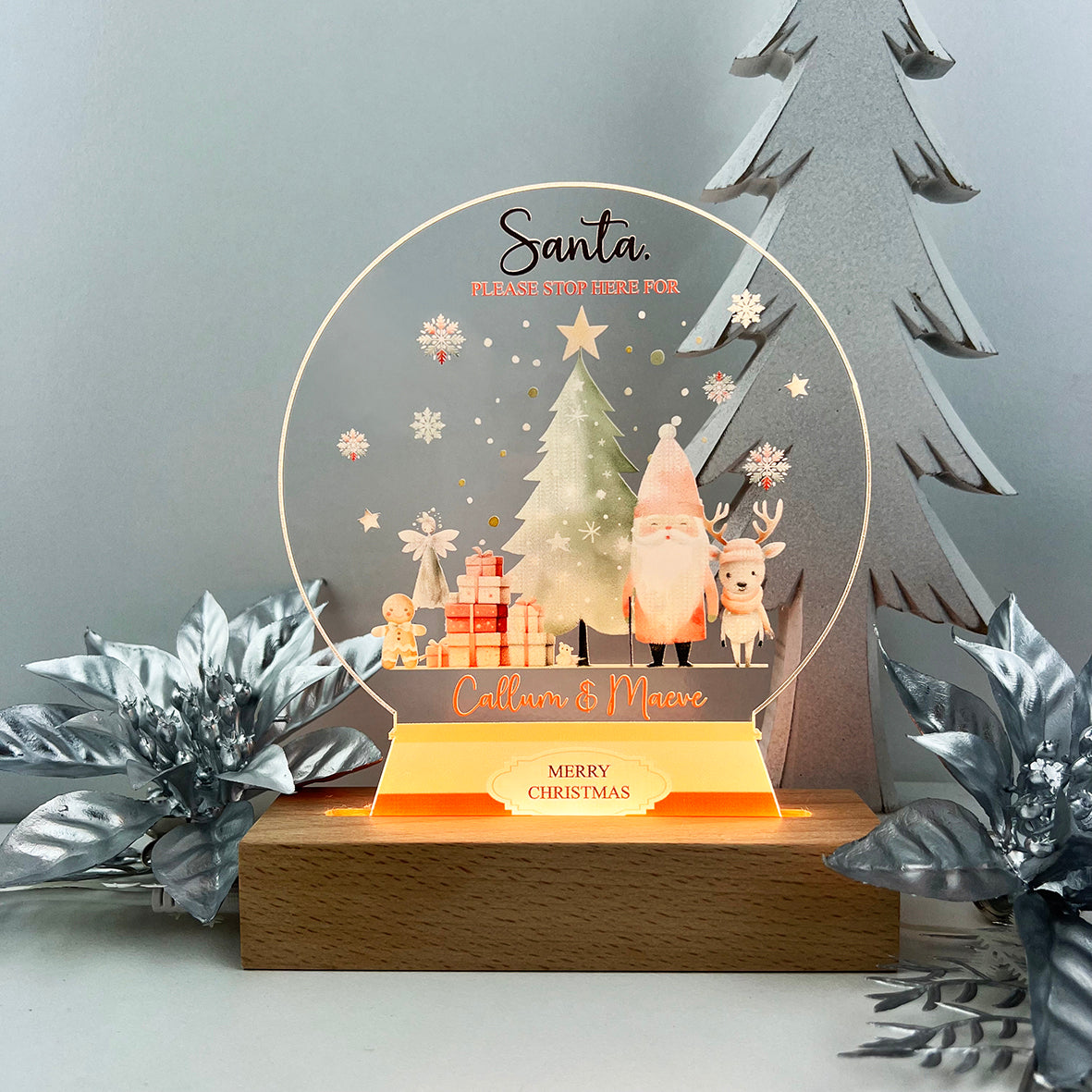 Snowflake Santa Stop Here Snow Globe Christmas Night Light