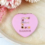 Pink Heart Sweet Wildflowers Initial Compact Mirror