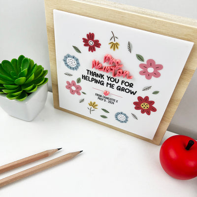 Bright 3D Floral Teacher Thank You Freestanding Block