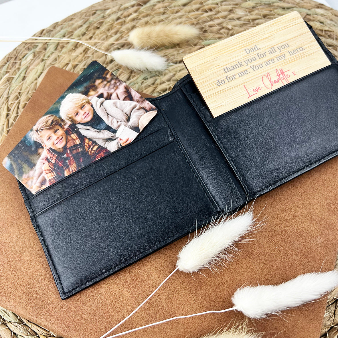 Double Sided Personalised Bamboo Wallet Photo Card