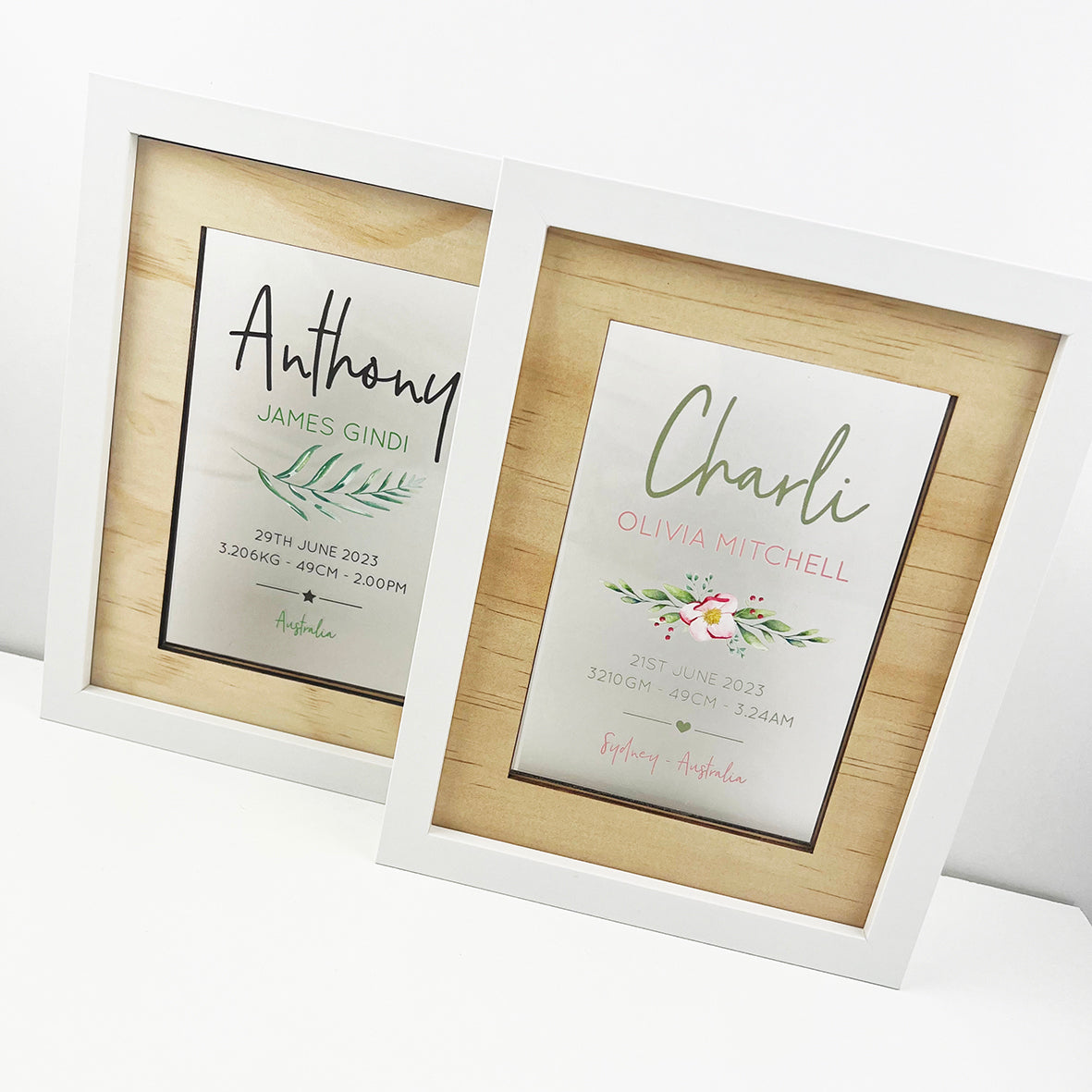 Personalised Flowers Birth Details Acrylic Frame