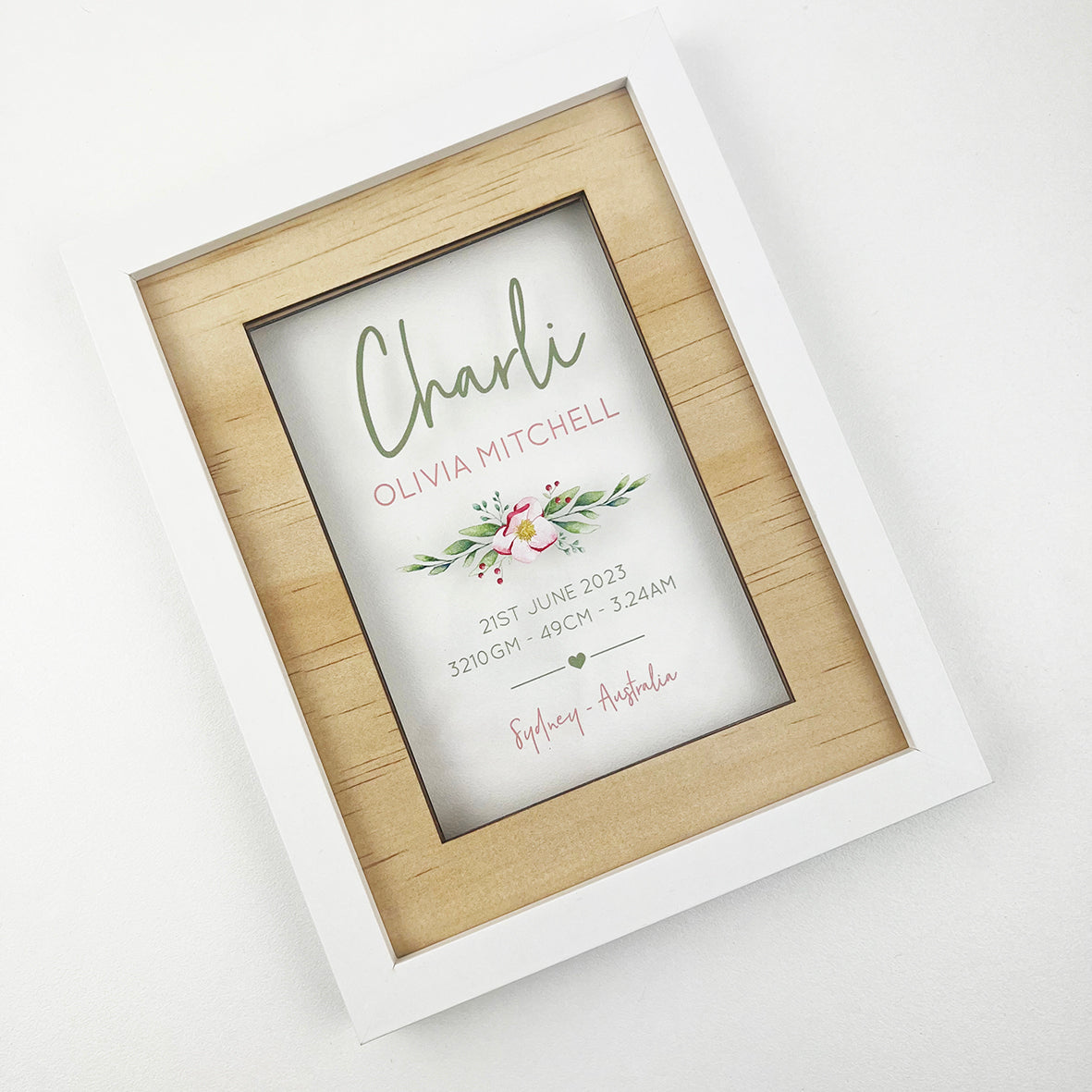 Personalised Flowers Birth Details Acrylic Frame