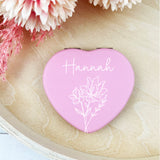 Pink Heart White Name Flourish Compact Mirror