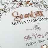 Mirror (Rose Gold) Wildflowers Pattern 3D Personalised Birth Print