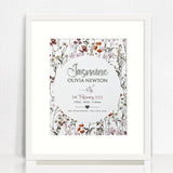 Mirror (Silver) Wildflowers Pattern 3D Personalised Birth Print