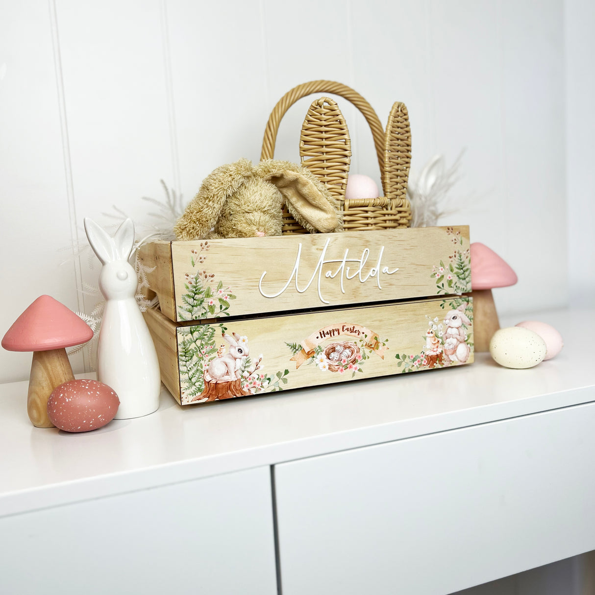 Personalised Woodland Bunnies Easter Crate