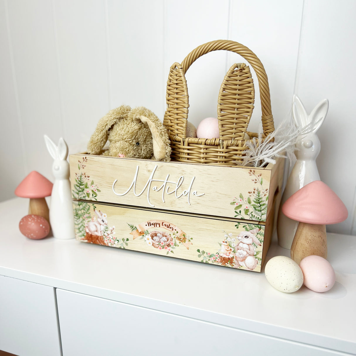 Personalised Woodland Bunnies Easter Crate