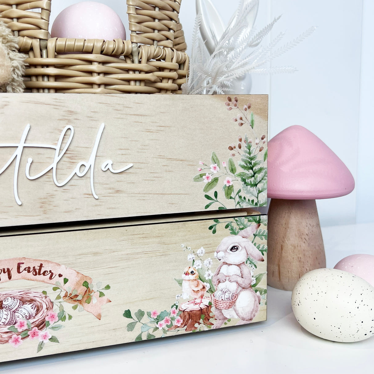 Personalised Woodland Bunnies Easter Crate