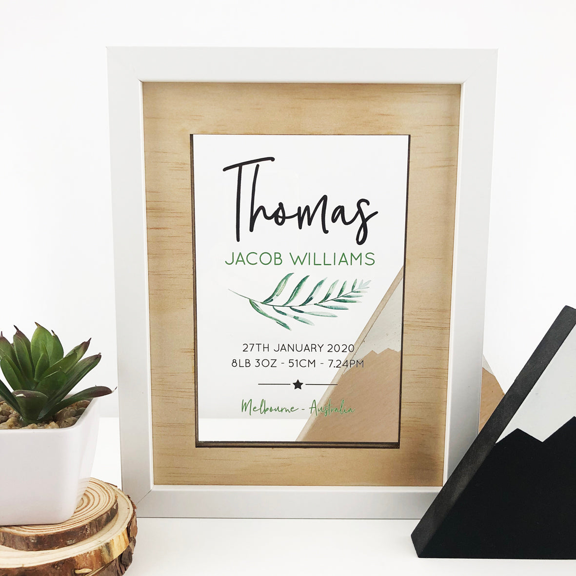 Personalised Fern Birth Details Acrylic Frame