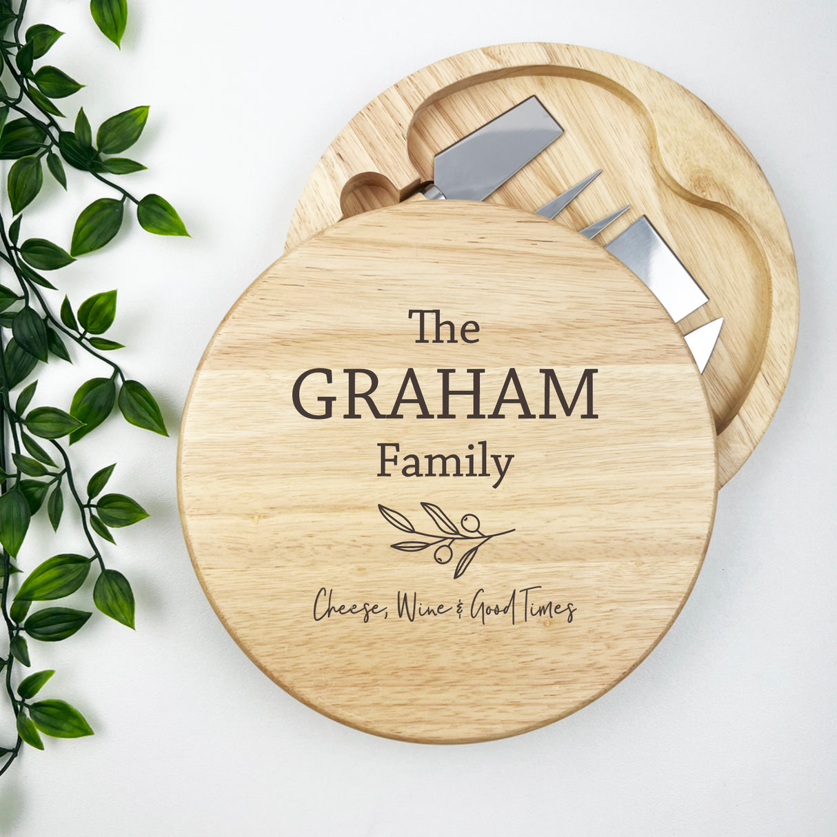 Cheese, Wine & Good Times Personalised Cheeseboard Set