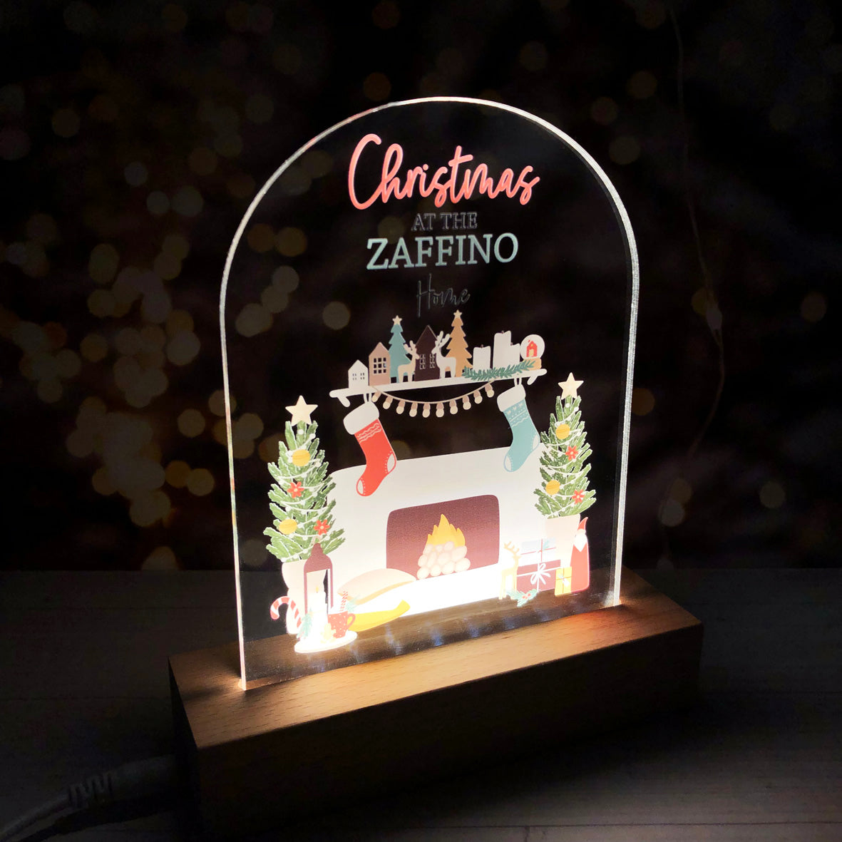 Family Christmas Fireplace Night Light