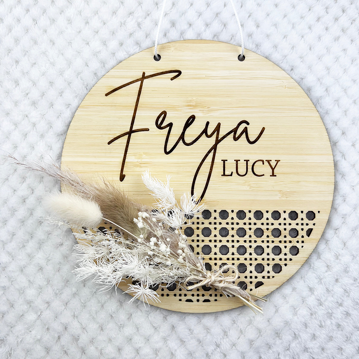 Dried Flower Bouquet Rattan Name Plaque