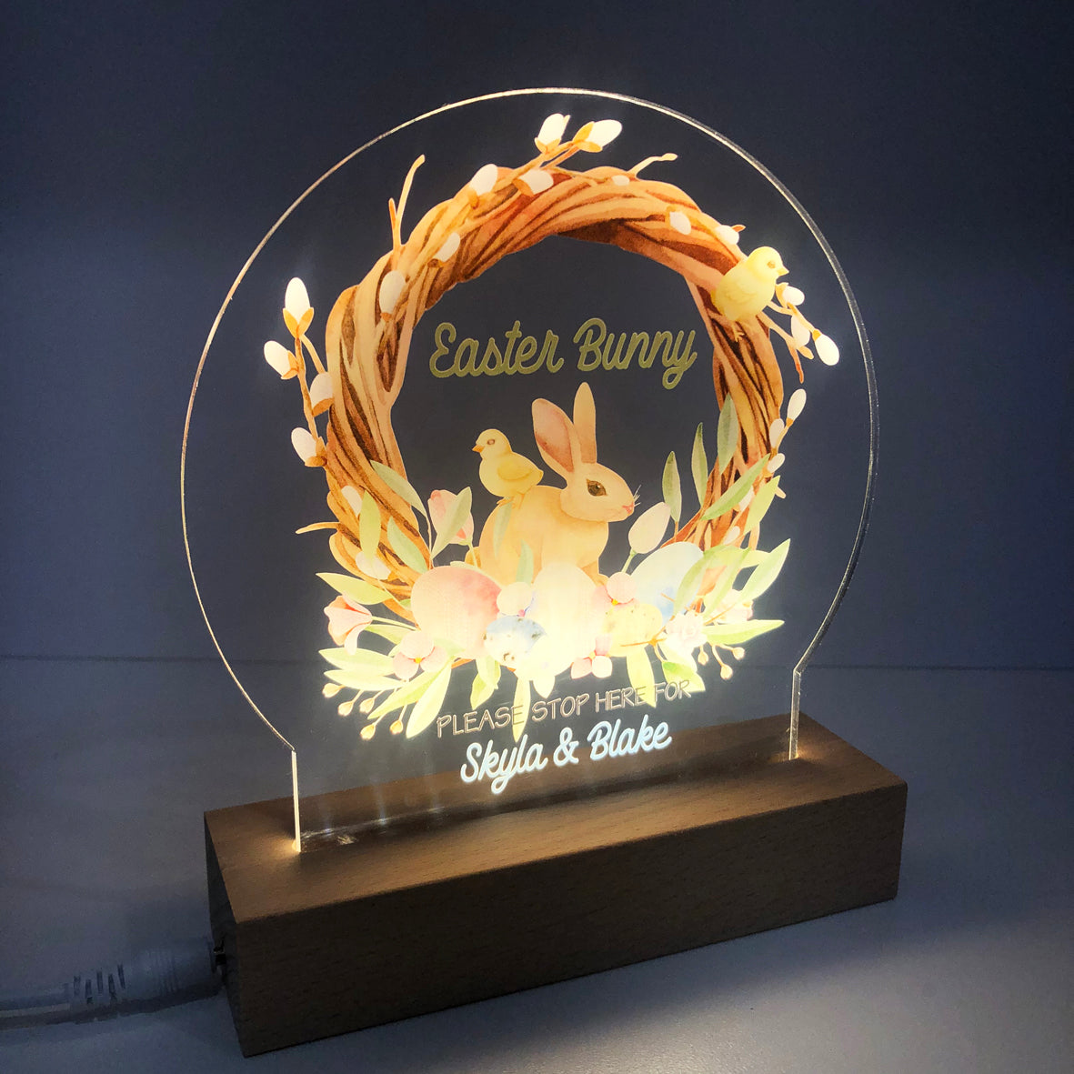 Easter Bunny Stop Here Personalised Night Light