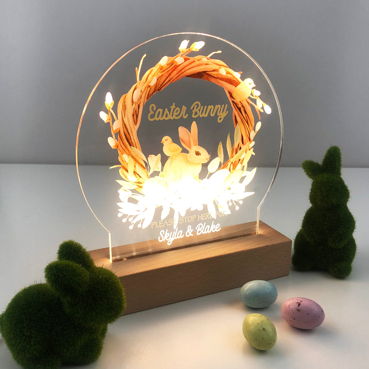 Easter Bunny Stop Here Personalised Night Light