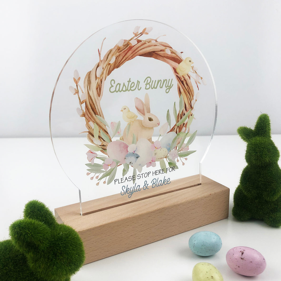 Easter Bunny Stop Here Personalised Night Light