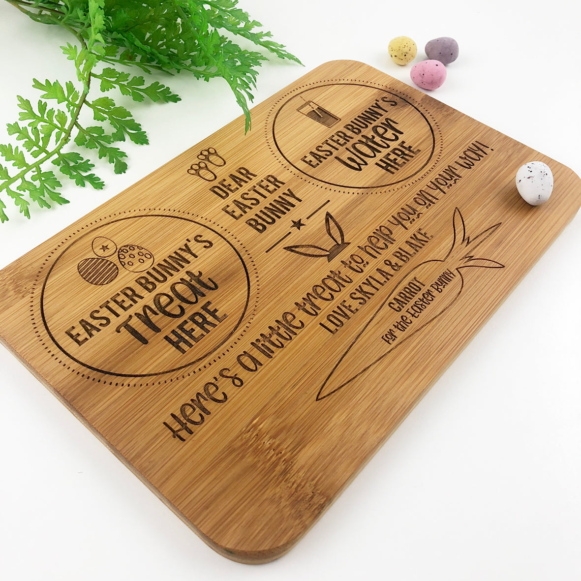 Double Sided Personalised Christmas & Easter Bunny Treats Bamboo Serving Board