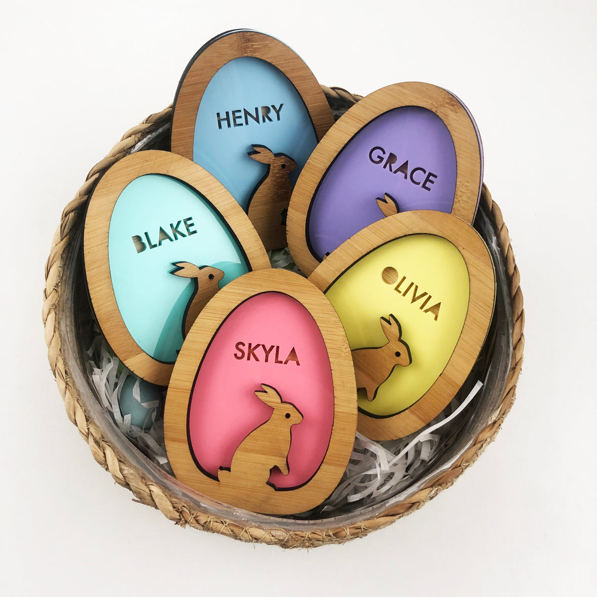 3D Egg Name Decorations - Acrylic (5 colours)